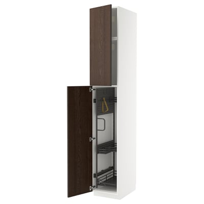 White METOD kitchen cabinet, dark brown sinarp door with wood edge, open.