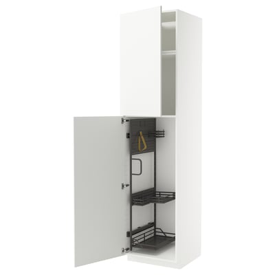 METOD white kitchen cabinet with pull-out organizers and adjustable shelves.