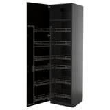 An open black modern kitchen cabinet from the METOD system with multiple pull-out metal racks.