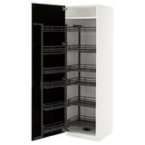 White METOD cabinet with pull-out black shelves.