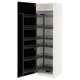 White METOD kitchen cabinet with black pull-out shelves, sleek modern design.