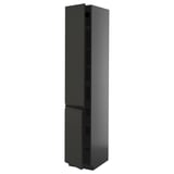 Modern tall black kitchen cabinet with sleek doors, adjustable shelves, and minimalist matte finish.
