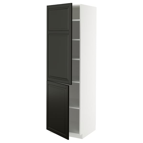 METOD kitchen cabinet, white and black, two sleek black doors, adjustable shelves.