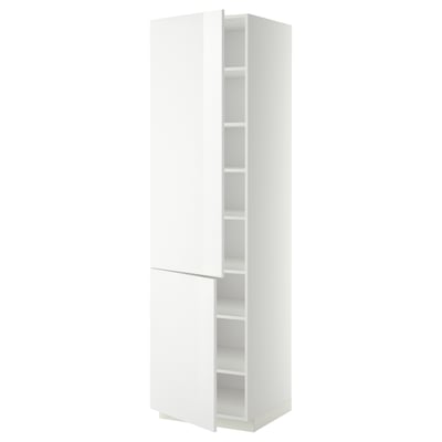 METOD white gloss kitchen cabinet. Tall, rectangular, with adjustable shelf and reversible door.