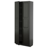Black METOD cabinet, sleek design with beveled edges, tall and rectangular, and adjustable shelves.