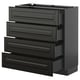 This image shows the METOD kitchen storage unit with four black bodbyn drawers featuring beveled edges for a sleek, modern design.