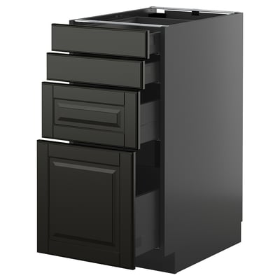 Modern black kitchen unit with sleek design featuring 3 drawers and 2 cabinets, part of the METOD system.