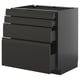 Black kitchen drawer unit, modern design, four drawers, sleek edges, stainless hardware, minimalist style.