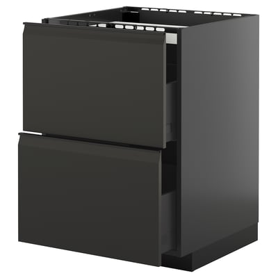 Black ikea METOD kitchen unit, sleek modern design with two drawers, chamfered edge.