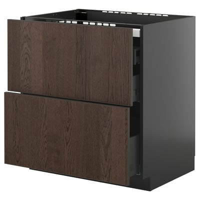 Modern METOD kitchen unit with dark brown sinarp wood drawers.