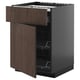 Modern kitchen cabinet, dark brown & grey, with pull-out shelves and drawers, sleek and functional.