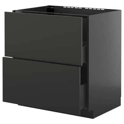 Modern black kitchen cabinet with sleek drawers, square shape, matte finish.
