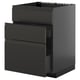 Modern black kitchen cabinet with three drawer fronts, sleek and glossy finish.