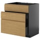 Modern kitchen cabinet with 3 oak drawers, black frame, METOD system.