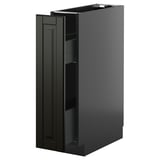 Black METOD kitchen cabinet with smooth finish, featuring a pull-out drawer for easy access. Rectangle shape, modern design with beveled edges.