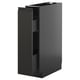 Black modern kitchen cabinet with open drawer, sleek matte finish.