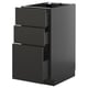 METOD kitchen cabinet in dark gray with three smooth, self-closing drawers, sleek modern design.