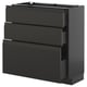 Modern black ikea METOD kitchen cabinet with three integrated handle drawers.