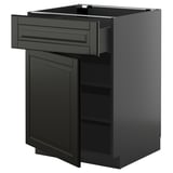 Black kitchen cabinet with drawer in dark grey finish, rectangular shape, modern design.