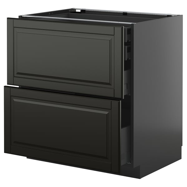 METOD kitchen cabinet in black with beveled edges, featuring sleek drawers and sturdy construction.
