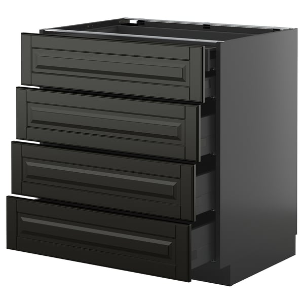 Modern black METOD drawer unit, sleek, rectangular with four deep drawers.