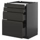 Black modern kitchen cabinet with four drawers and integrated handles.