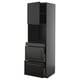 Black kitchen cabinet with dark gray finish, featuring a door, two shelves, and three drawers; modern, sleek design.