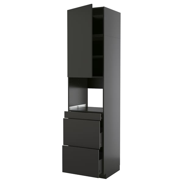 METOD / KNIVSHULT Hi cab f micro combi w door/3 drwrs, black-grey/Nickebo matt anthracite, 60x60x240 cm
