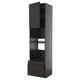 Black modern kitchen cabinet with combination of doors and drawers, glossy finish, rectangular shape.