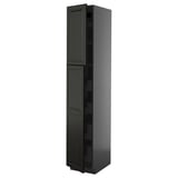 Black METOD kitchen cabinet. Tall, rectangular with two doors and bevelled edges design.