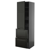 Black, tall kitchen cabinet with two drawers and adjustable shelves.