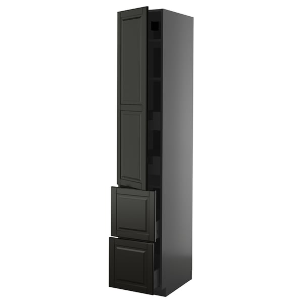 Black ikea METOD kitchen cabinet set with sleek panels and modern drawers.