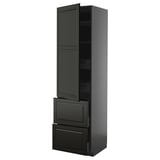 A tall black METOD kitchen unit with cabinet and drawers. Modern design, sleek finish.