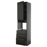 METOD kitchen unit in black with cabinet, drawers, and open shelf.