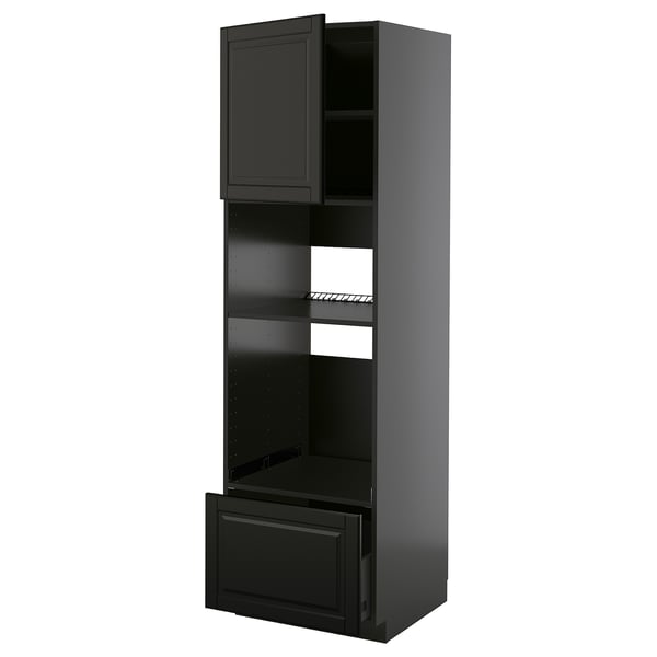 METOD / KNIVSHULT High cabinet f built-in appliances, black-grey/Bodbyn black, 60x60x200 cm