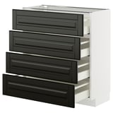 Modern gray kitchen unit with four pull-out drawers, sleek handles, and white cabinet.