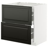 Modern kitchen cabinet in black and white with two drawers, sleek design.