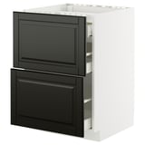 Modern kitchen cabinet with black beveled drawers, METOD series, sleek design.