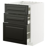 Black METOD drawers, modern design, white cabinet, sleek.