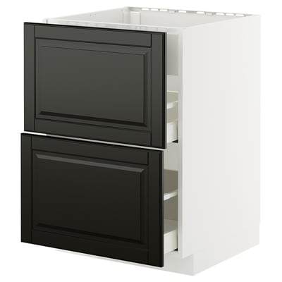 White METOD kitchen cabinet with black beveled drawers.