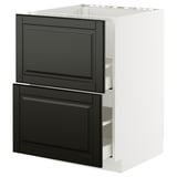 A black and white kitchen cabinet from the METOD system with two drawers, a modern and sleek design featuring beveled edges and a sturdy frame.