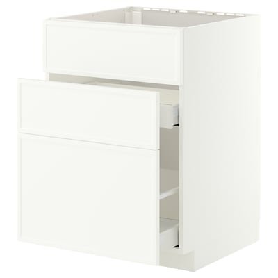 METOD / MAXIMERA Base cab f sink+3 fronts/2 drawers, white/Aspudden matt white, 60x60 cm