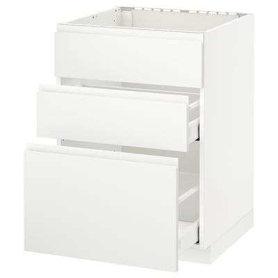 White METOD kitchen unit with three drawers. Modern design, smooth surfaces.