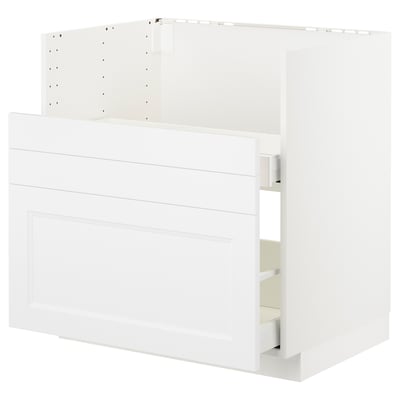 This image shows a white METOD kitchen cabinet with a smooth, rectangular design and two drawers.