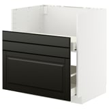 Modern black kitchen unit, white frame, two large drawers, sleek design with beveled edges.