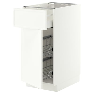 METOD / MAXIMERA Base cab w wire basket/drawer/door, white/Aspudden matt white, 40x60 cm