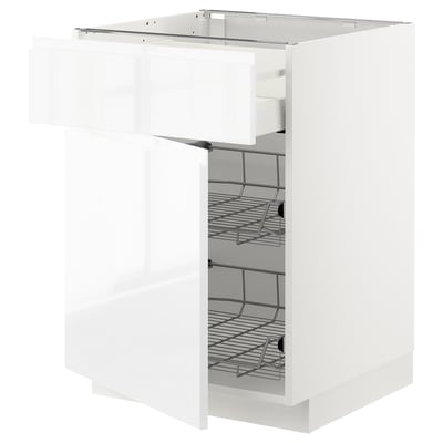 A white ikea METOD kitchen cabinet with pull-out shelves and smooth drawers for easy access.