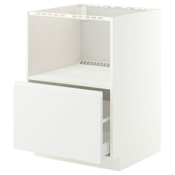 White METOD kitchen cabinet with single drawer, sleek modern design, white finish.