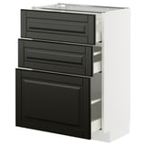 Modern black 3-drawer METOD kitchen cabinet with sleek design and beveled edges.