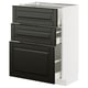 Modern black 3-drawer METOD kitchen cabinet with sleek design and beveled edges.